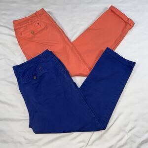 Tommy Hilfiger Pants Women Size 14 Orange Blue Ankle ALa Cheville Chino LOT OF 2